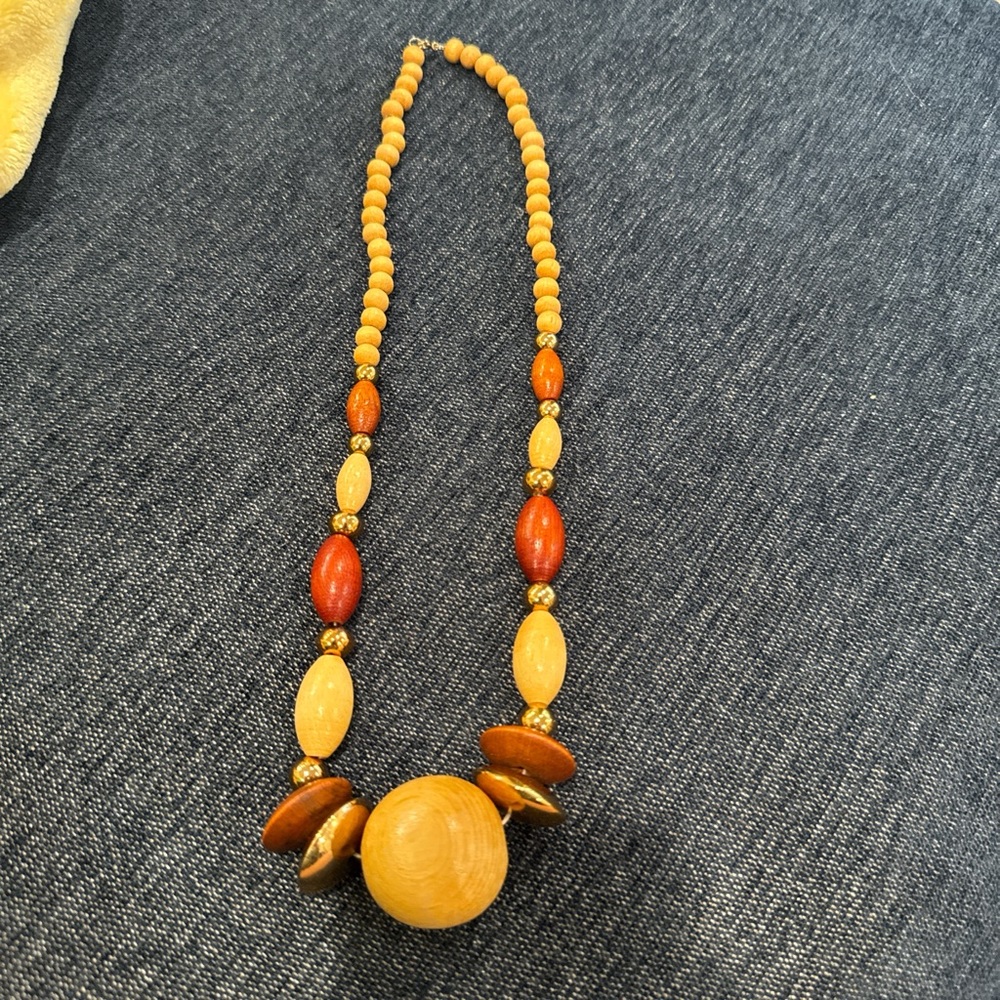 Elegant Wooden Bead Necklace - Gold and Brown